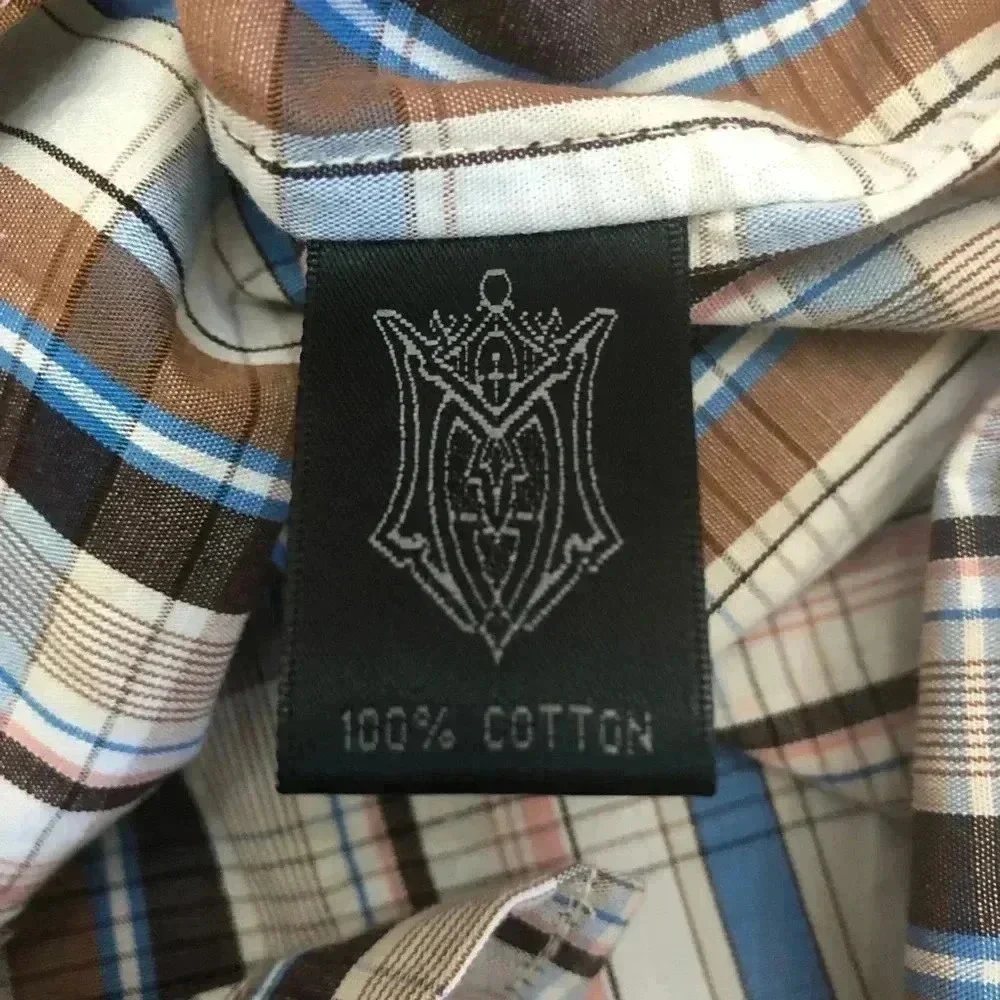 NWT Monarchy Brown Blue Plaid Men’s Long Sleeve Pearl Snap Front Shirt (M)